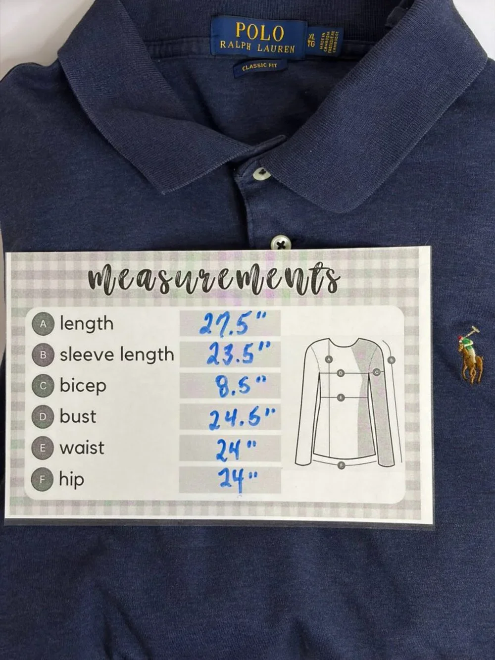 Polo Ralph Lauren Long Sleeve Polo Shirt XL Blue Classic Fit 100% Cotton Mens